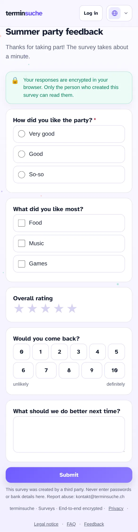 Filling in a questionnaire on a smartphone