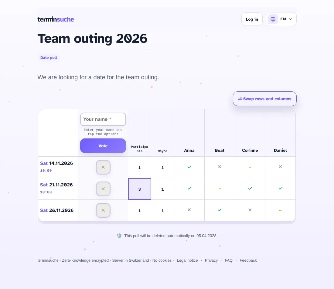 Date poll with rows and columns swapped