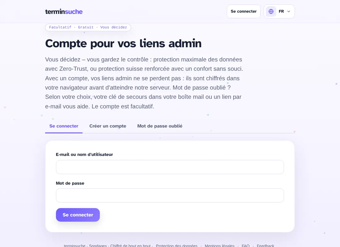 Page du compte avec connexion et création de compte