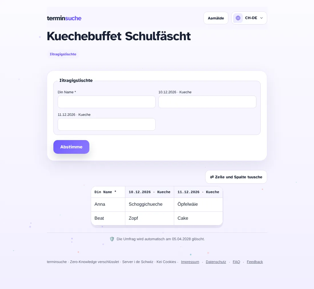Iitragigslischte mit de Iiträg vo zwei Persone