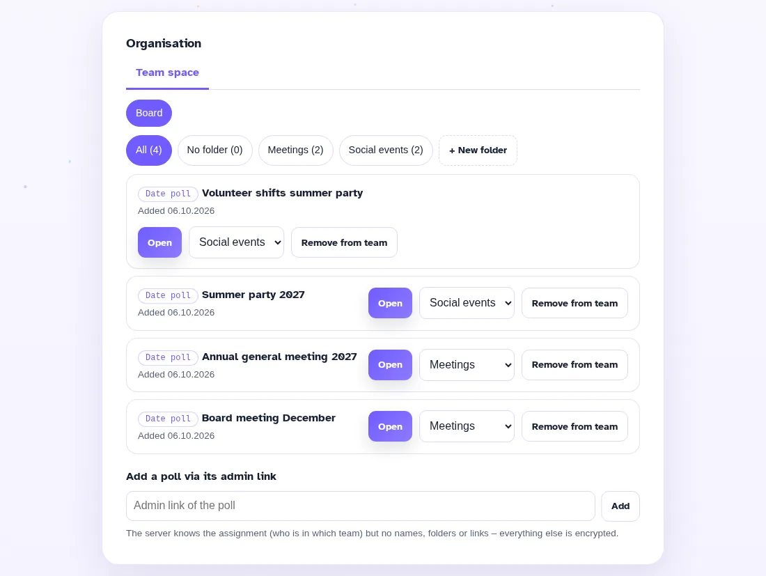 Team storage with folders and saved polls